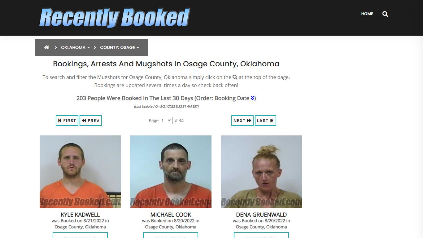 Bookings, Arrests and Mugshots in Osage County, Oklahoma